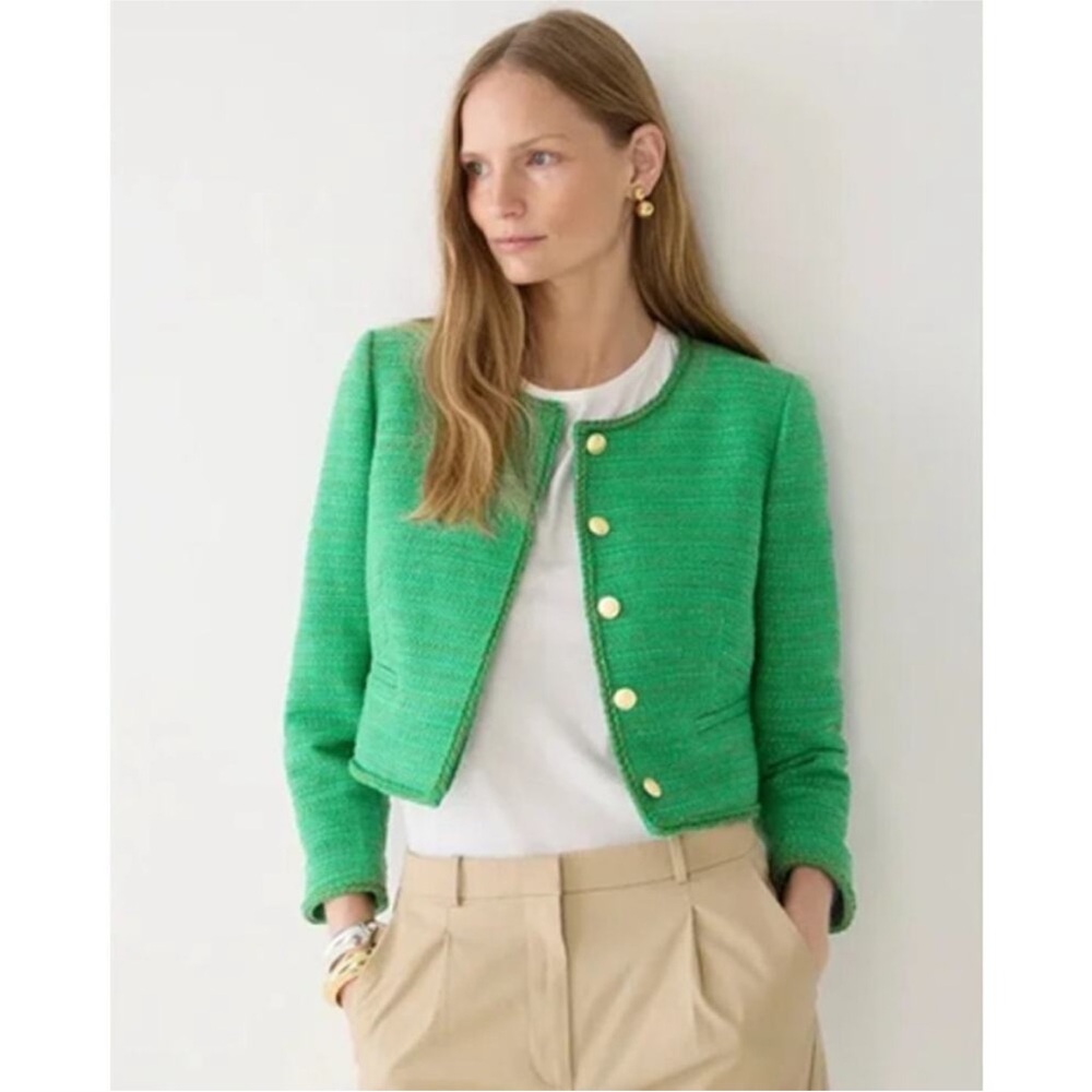 J. Crew Louisa lady jacket blazer in sequin tweed green emerald Size 6 EUC BR725